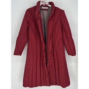 Vtg Marshall Fields Down Coat Womens L Burgundy Long Puffer 80s Maxi Classic